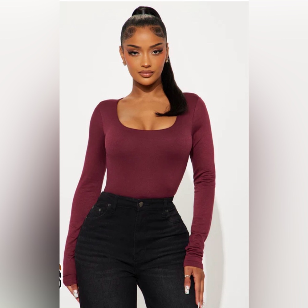 Fashion Nova Burgundy Long Sleeve Top